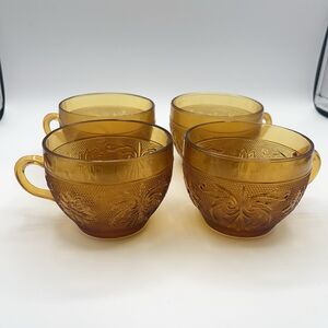 Lot of 4 Tiara Amber Sandwich Glass ~ Coffee/Tea Cups ~ 2.75" Tall